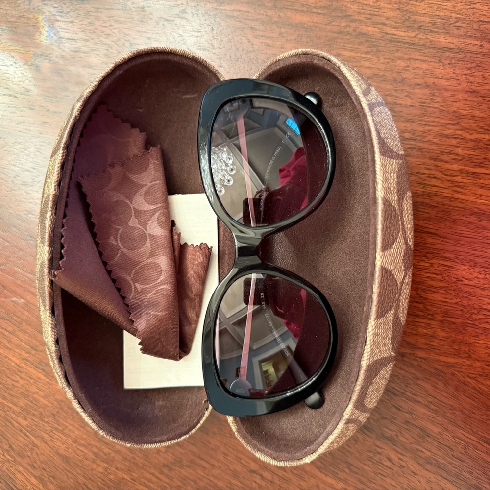 Coach Designer Women's Black Sunglasses w/ Gradient Gray Lenses and Gemstones